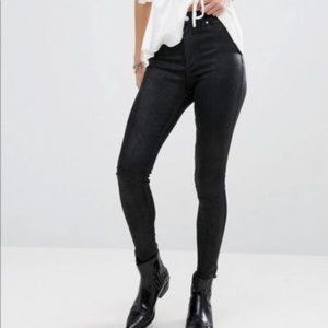 Abercrombie & Fitch The Super Skinny Ankle High Rise Coated Black Jeans Sz 30 10